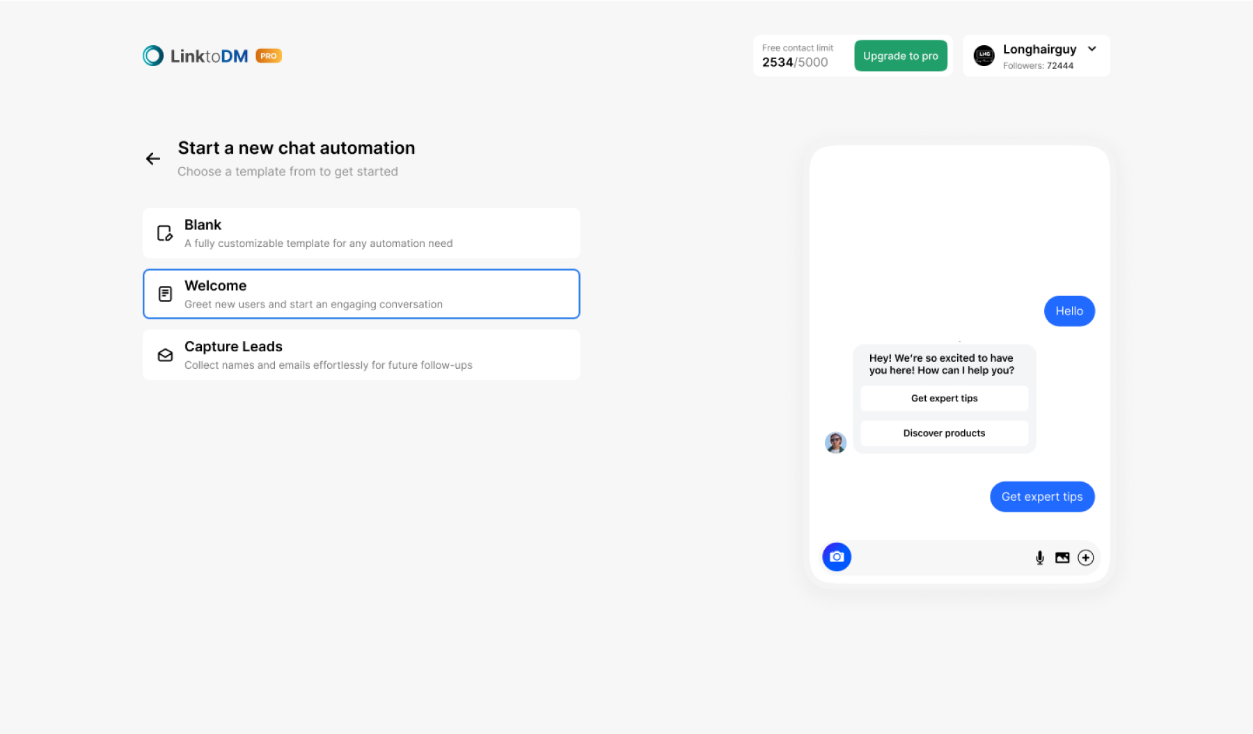 Select Welcome Template
