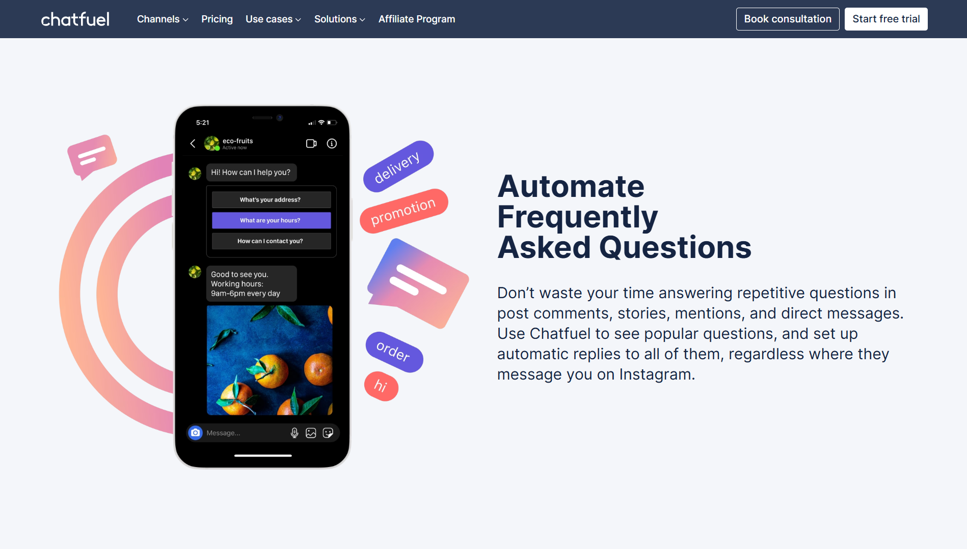 Chatfuel Instagram DM automation dashboard