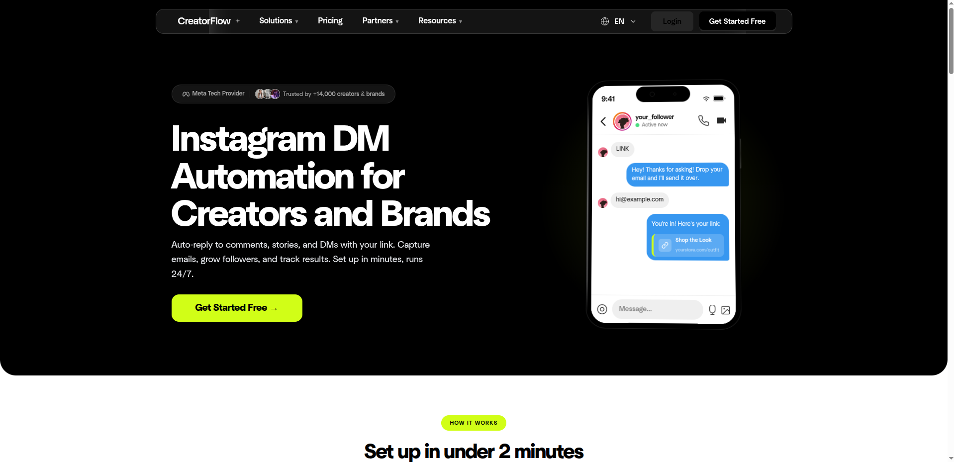 CreatorFlow Instagram DM automation dashboard
