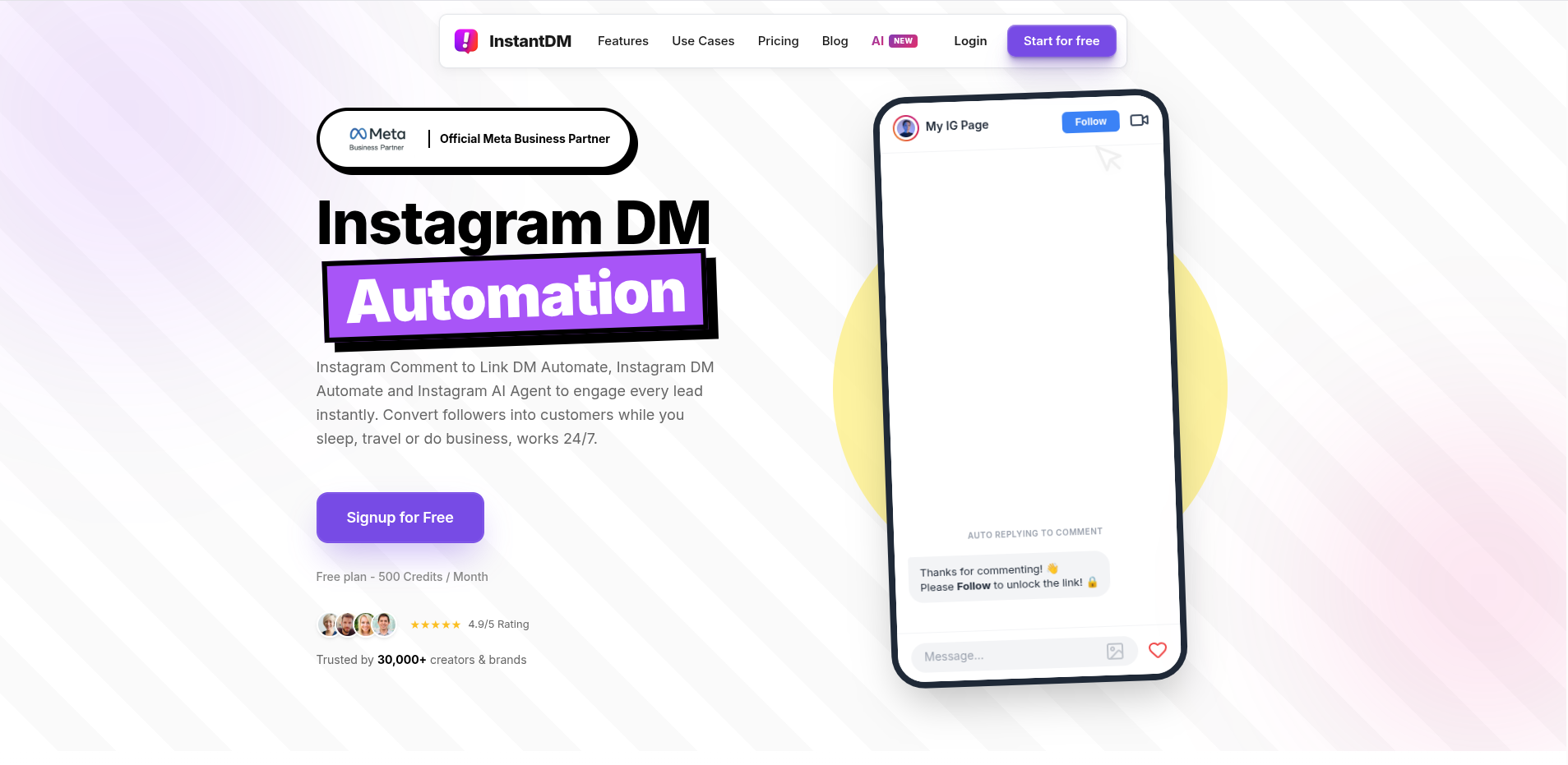 InstantDM Instagram DM automation dashboard