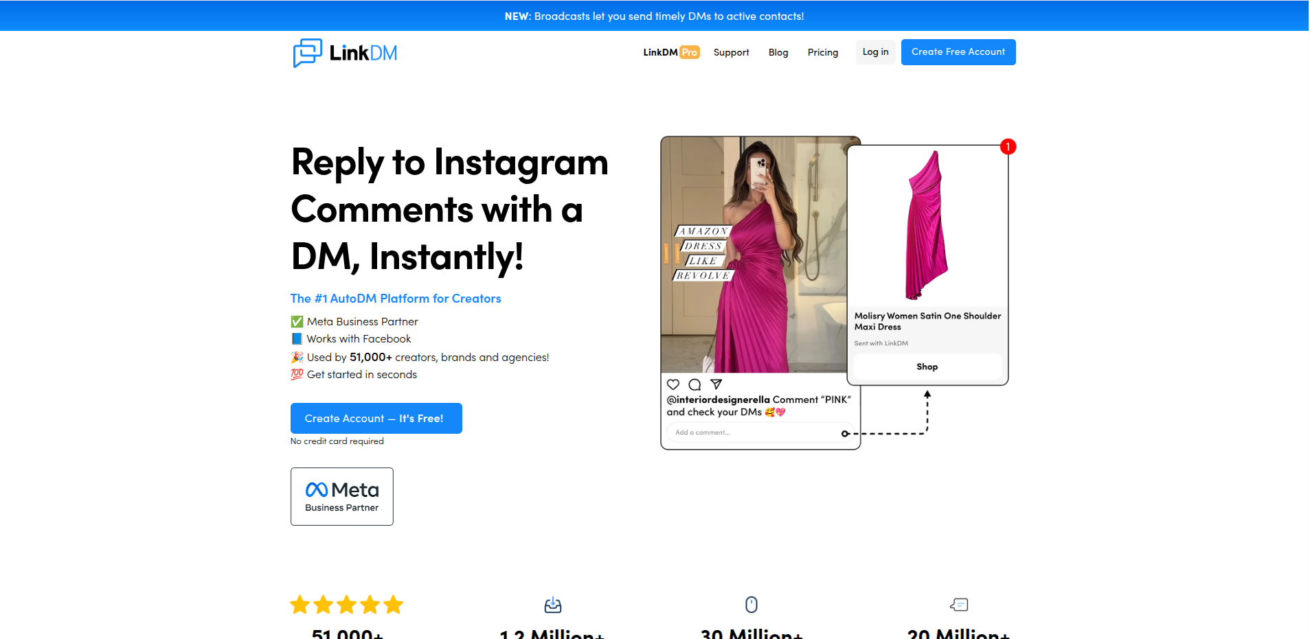 LinkDM Instagram DM automation dashboard